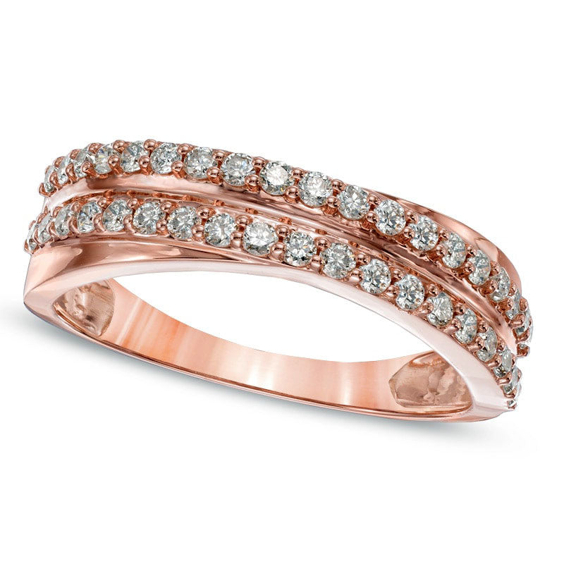 Image of ID 1 050 CT TW Natural Diamond Double Row Anniversary Band in Solid 10K Rose Gold