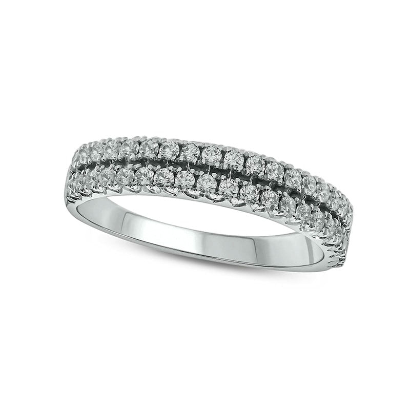 Image of ID 1 050 CT TW Natural Diamond Double Row Anniversary Band in Solid 10K White Gold