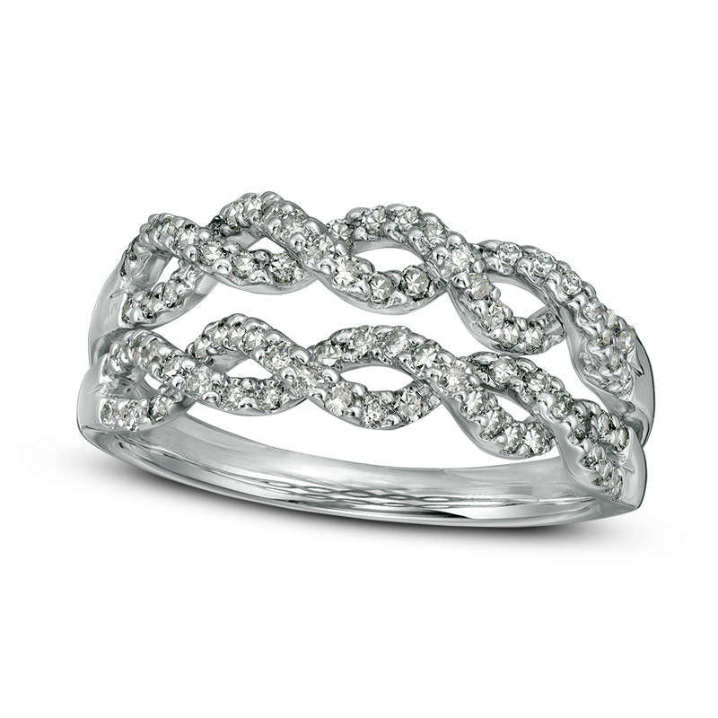 Image of ID 1 050 CT TW Natural Diamond Double Row Twist Wedding Band in Sterling Silver