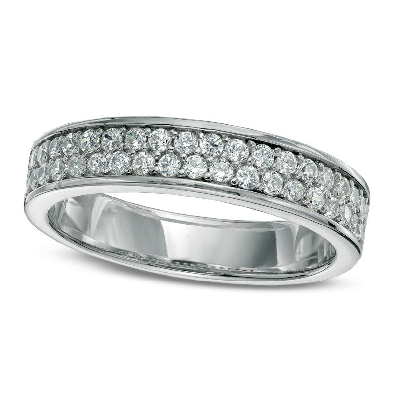 Image of ID 1 050 CT TW Natural Diamond Double Row Wedding Band in Solid 10K White Gold