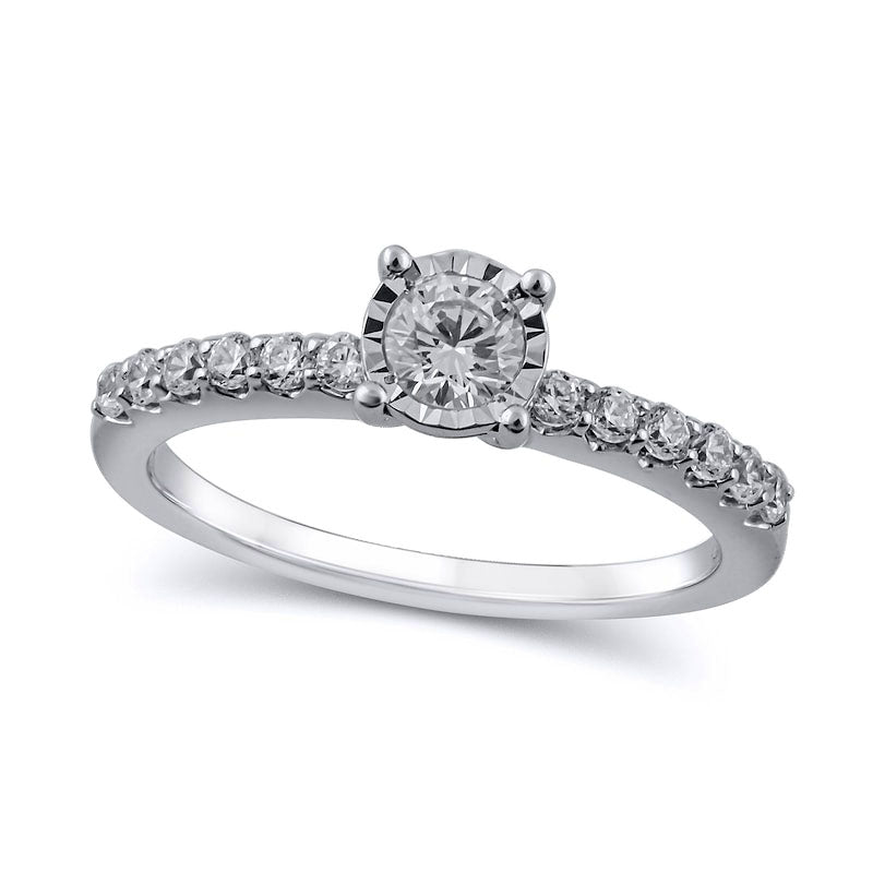 Image of ID 1 050 CT TW Natural Diamond Engagement Ring in Solid 10K White Gold