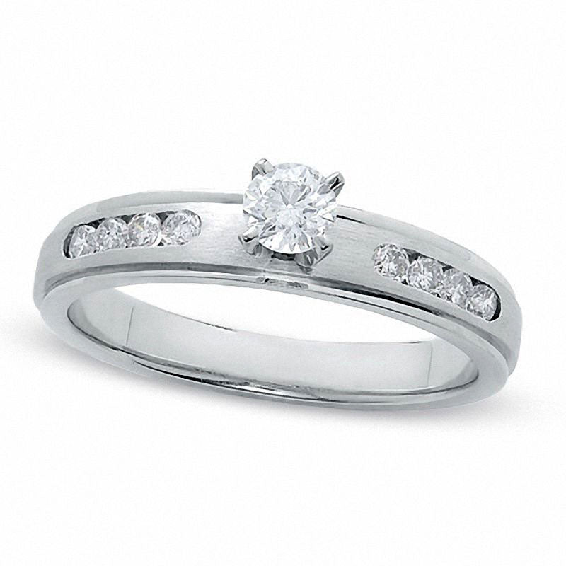 Image of ID 1 050 CT TW Natural Diamond Engagement Ring in Solid 14K White Gold
