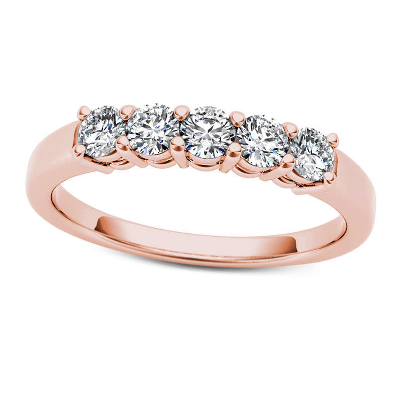 Image of ID 1 050 CT TW Natural Diamond Five Stone Anniversary Band in Solid 10K Rose Gold