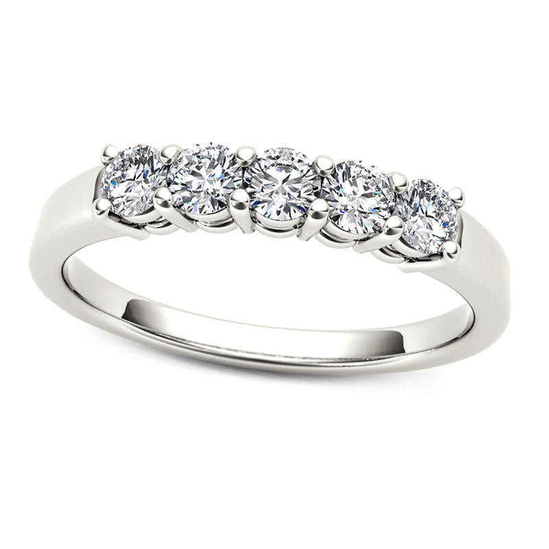 Image of ID 1 050 CT TW Natural Diamond Five Stone Anniversary Band in Solid 10K White Gold