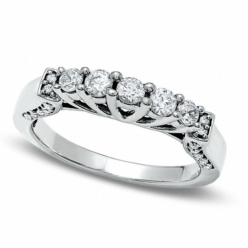Image of ID 1 050 CT TW Natural Diamond Five Stone Band in Solid 14K White Gold