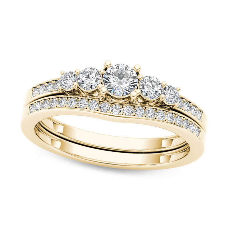 Image of ID 1 050 CT TW Natural Diamond Five Stone Bridal Engagement Ring Set in Solid 14K Gold