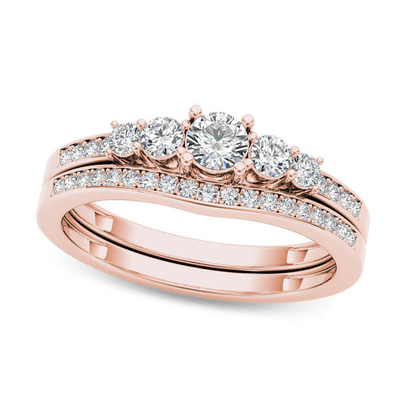 Image of ID 1 050 CT TW Natural Diamond Five Stone Bridal Engagement Ring Set in Solid 14K Rose Gold