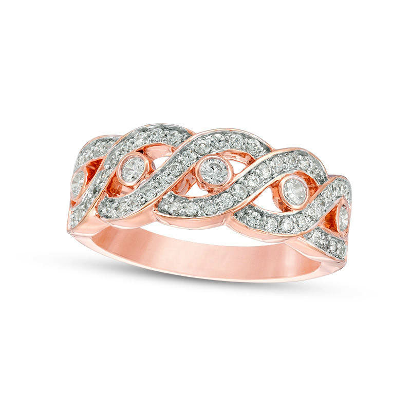 Image of ID 1 050 CT TW Natural Diamond Five Stone Station Wave Band in Solid 10K Rose Gold