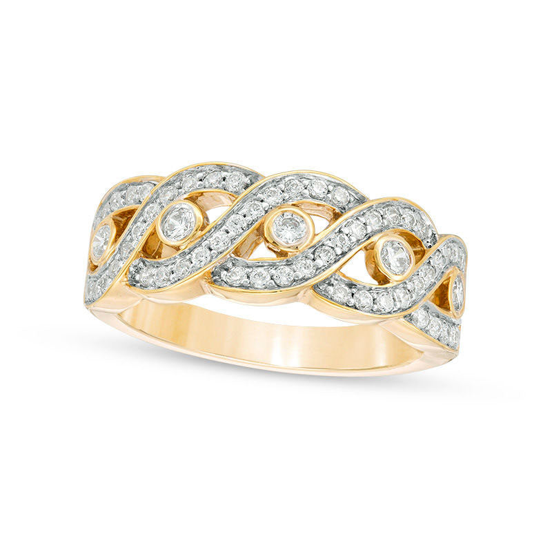Image of ID 1 050 CT TW Natural Diamond Five Stone Station Wave Band in Solid 10K Yellow Gold