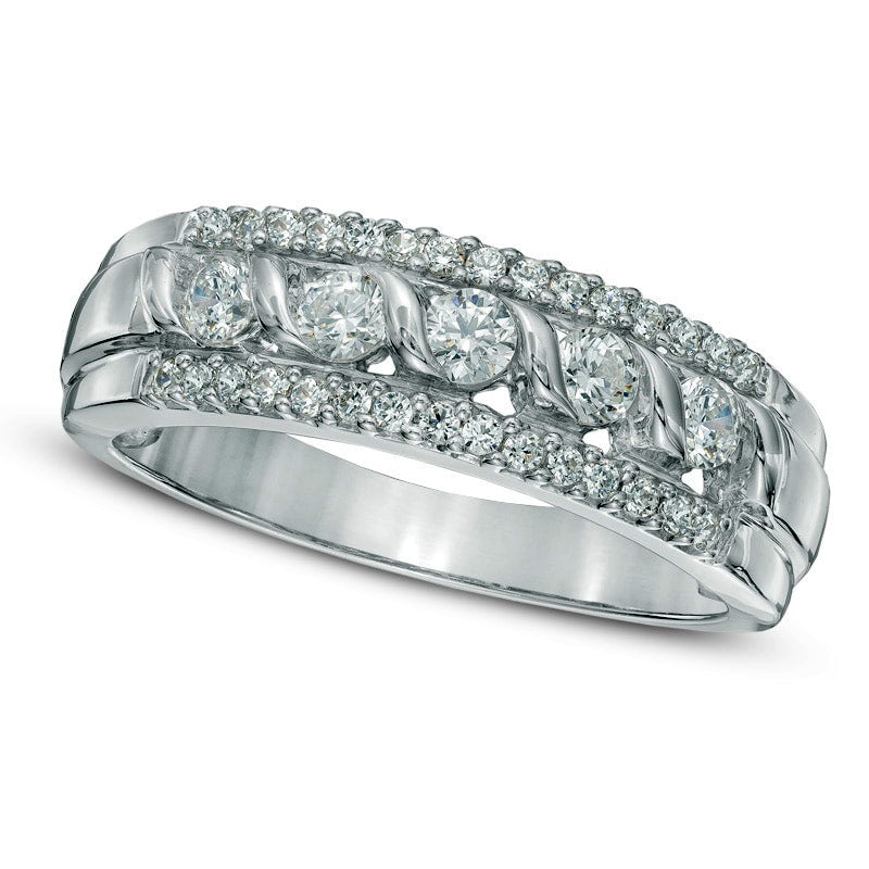 Image of ID 1 050 CT TW Natural Diamond Five Stone Swirl Band in Solid 10K White Gold