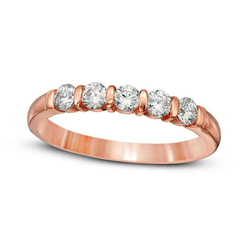 Image of ID 1 050 CT TW Natural Diamond Five Stone Vertical Bar Anniversary Band in Solid 10K Rose Gold