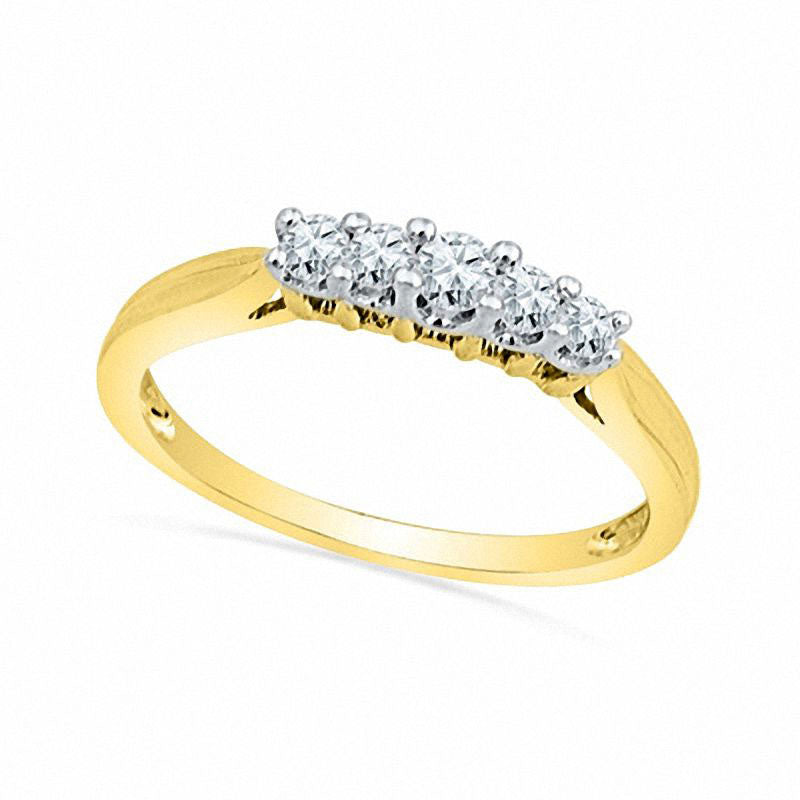 Image of ID 1 050 CT TW Natural Diamond Five Stone Wedding Band in Solid 10K Yellow Gold