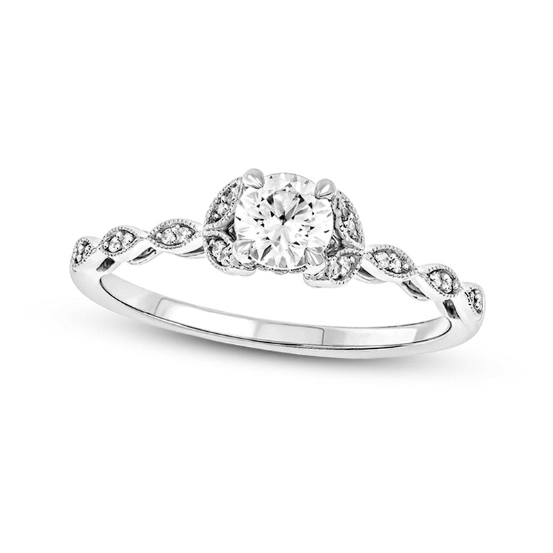 Image of ID 1 050 CT TW Natural Diamond Floral Antique Vintage-Style Engagement Ring in Solid 10K White Gold (I/I2)