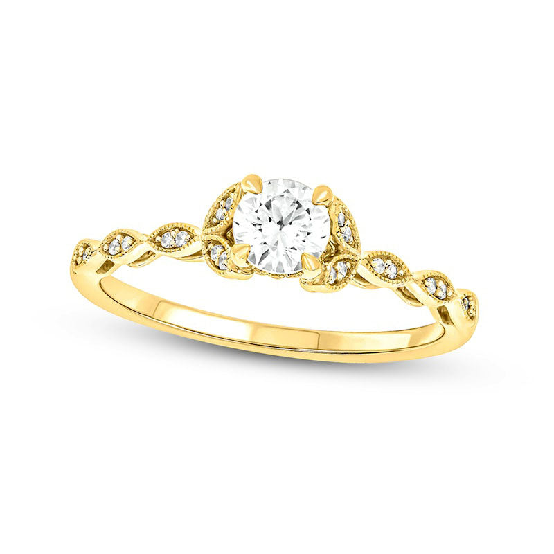 Image of ID 1 050 CT TW Natural Diamond Floral Antique Vintage-Style Engagement Ring in Solid 10K Yellow Gold (I/I2)