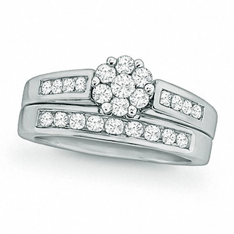 Image of ID 1 050 CT TW Natural Diamond Flower Bridal Engagement Ring Set in Solid 10K White Gold