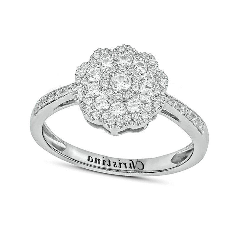 Image of ID 1 050 CT TW Natural Diamond Flower Engravable Promise Ring in Solid 10K White Gold (1 Line)