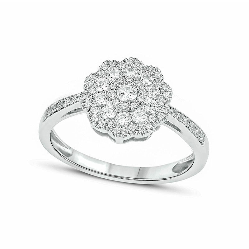 Image of ID 1 050 CT TW Natural Diamond Flower Ring in Solid 10K White Gold