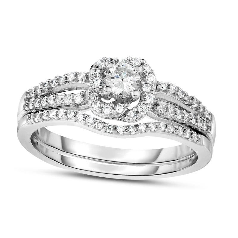 Image of ID 1 050 CT TW Natural Diamond Flower Split Shank Bridal Engagement Ring Set in Solid 14K White Gold