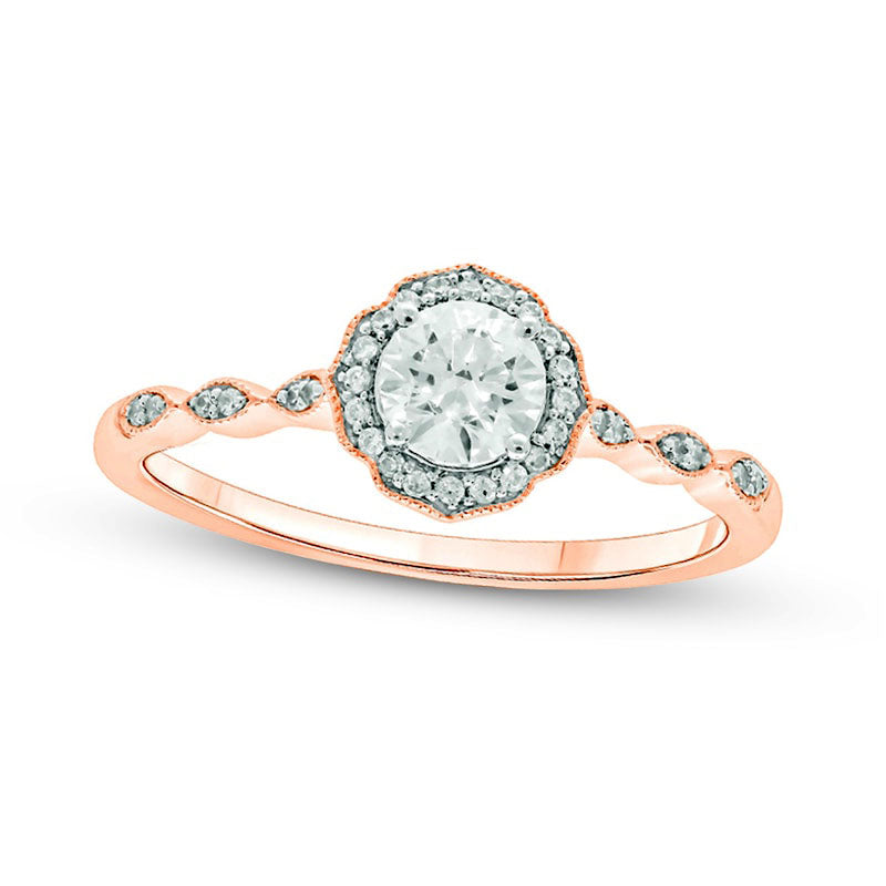 Image of ID 1 050 CT TW Natural Diamond Frame Antique Vintage-Style Engagement Ring in Solid 10K Rose Gold (I/I2)