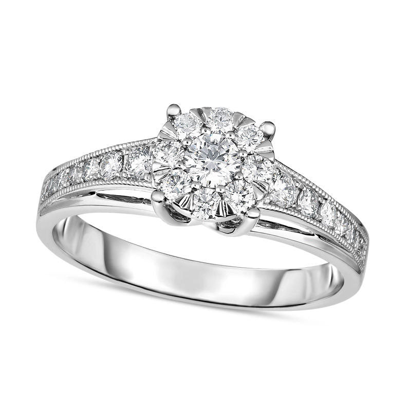 Image of ID 1 050 CT TW Natural Diamond Frame Antique Vintage-Style Engagement Ring in Solid 10K White Gold