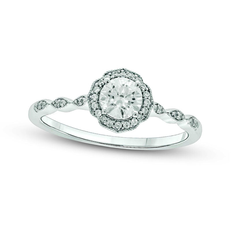 Image of ID 1 050 CT TW Natural Diamond Frame Antique Vintage-Style Engagement Ring in Solid 10K White Gold (I/I2)