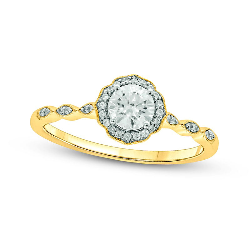 Image of ID 1 050 CT TW Natural Diamond Frame Antique Vintage-Style Engagement Ring in Solid 10K Yellow Gold (I/I2)
