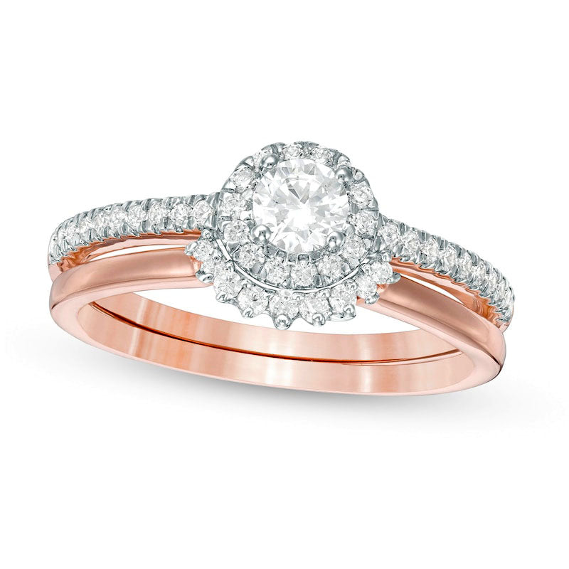 Image of ID 1 050 CT TW Natural Diamond Frame Bridal Engagement Ring Set in Solid 10K Rose Gold