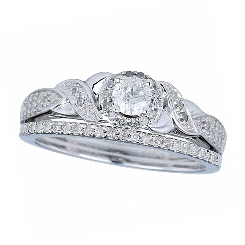Image of ID 1 050 CT TW Natural Diamond Frame Bridal Engagement Ring Set in Solid 10K White Gold