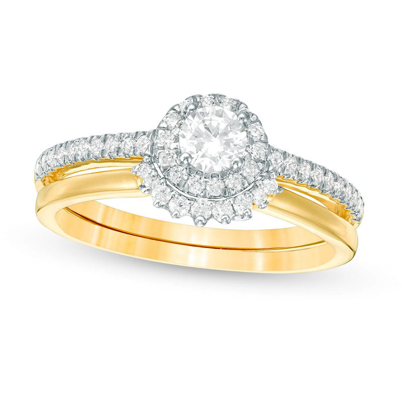 Image of ID 1 050 CT TW Natural Diamond Frame Bridal Engagement Ring Set in Solid 10K Yellow Gold