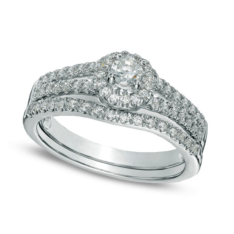 Image of ID 1 050 CT TW Natural Diamond Frame Bridal Engagement Ring Set in Solid 14K White Gold