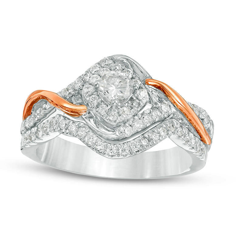Image of ID 1 050 CT TW Natural Diamond Frame Bypass Bridal Engagement Ring Set in Solid 10K Two-Tone Gold