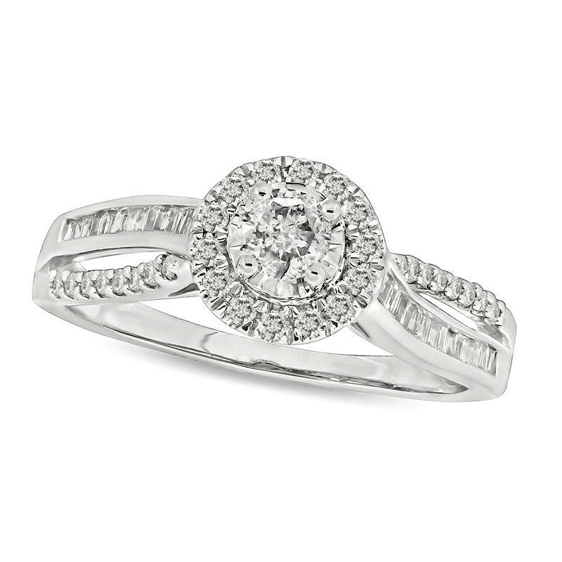 Image of ID 1 050 CT TW Natural Diamond Frame Bypass Engagement Ring in Solid 10K White Gold