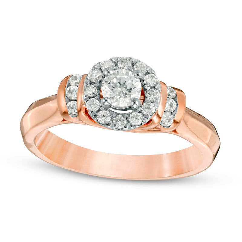 Image of ID 1 050 CT TW Natural Diamond Frame Collar Engagement Ring in Solid 10K Rose Gold