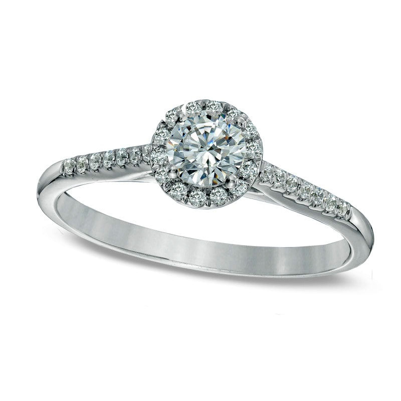 Image of ID 1 050 CT TW Natural Diamond Frame Engagement Ring in Solid 14K White Gold