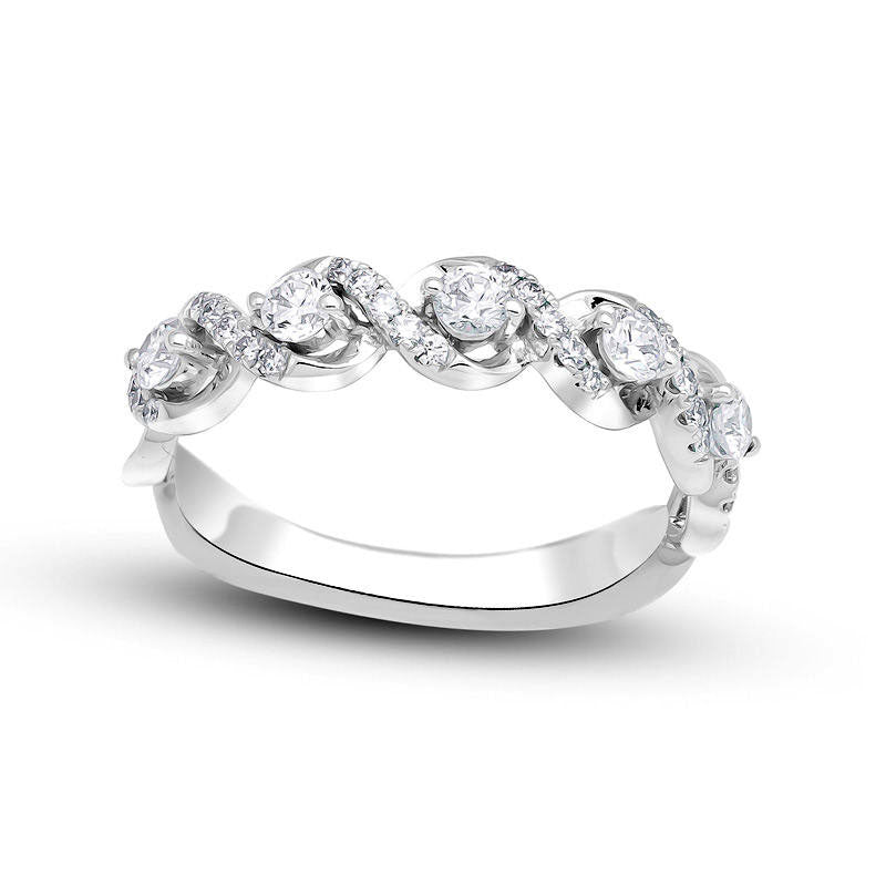 Image of ID 1 050 CT TW Natural Diamond Frame Five Stone Anniversary Band in Solid 14K White Gold