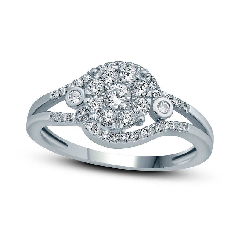Image of ID 1 050 CT TW Natural Diamond Frame Split Bypass Engagement Ring in Solid 10K White Gold