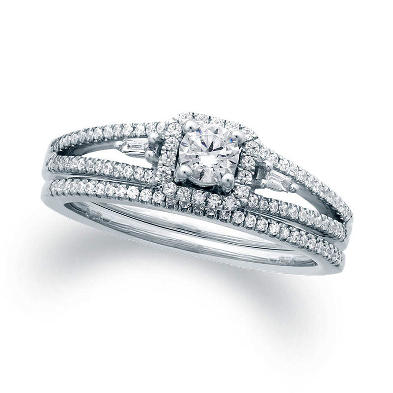 Image of ID 1 050 CT TW Natural Diamond Frame Split Shank Bridal Engagement Ring Set in Solid 10K White Gold
