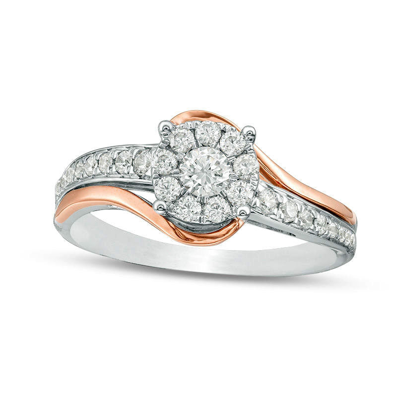 Image of ID 1 050 CT TW Natural Diamond Frame Swirl Bypass Engagement Ring in Solid 14K Two-Tone Gold