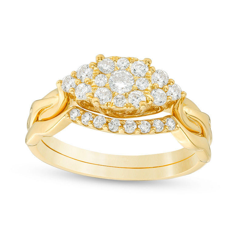 Image of ID 1 050 CT TW Natural Diamond Frame Tri-Sides Layered Shank Bridal Engagement Ring Set in Solid 14K Gold