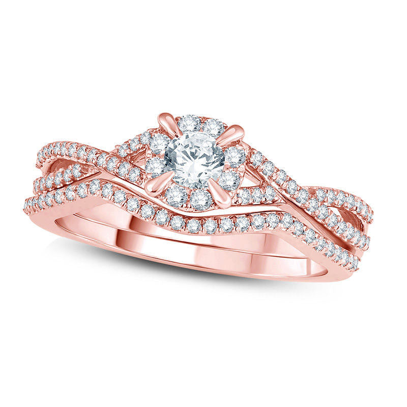 Image of ID 1 050 CT TW Natural Diamond Frame Twist Bridal Engagement Ring Set in Solid 14K Rose Gold