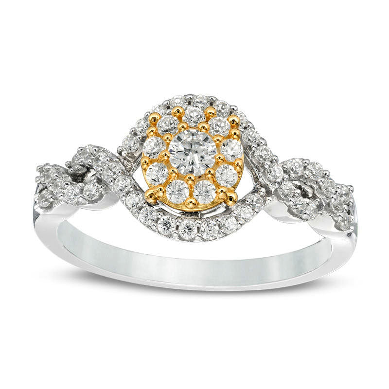 Image of ID 1 050 CT TW Natural Diamond Frame Twist Engagement Ring in Solid 10K Two-Tone Gold