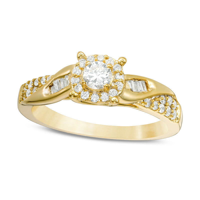Image of ID 1 050 CT TW Natural Diamond Frame Twist Engagement Ring in Solid 10K Yellow Gold