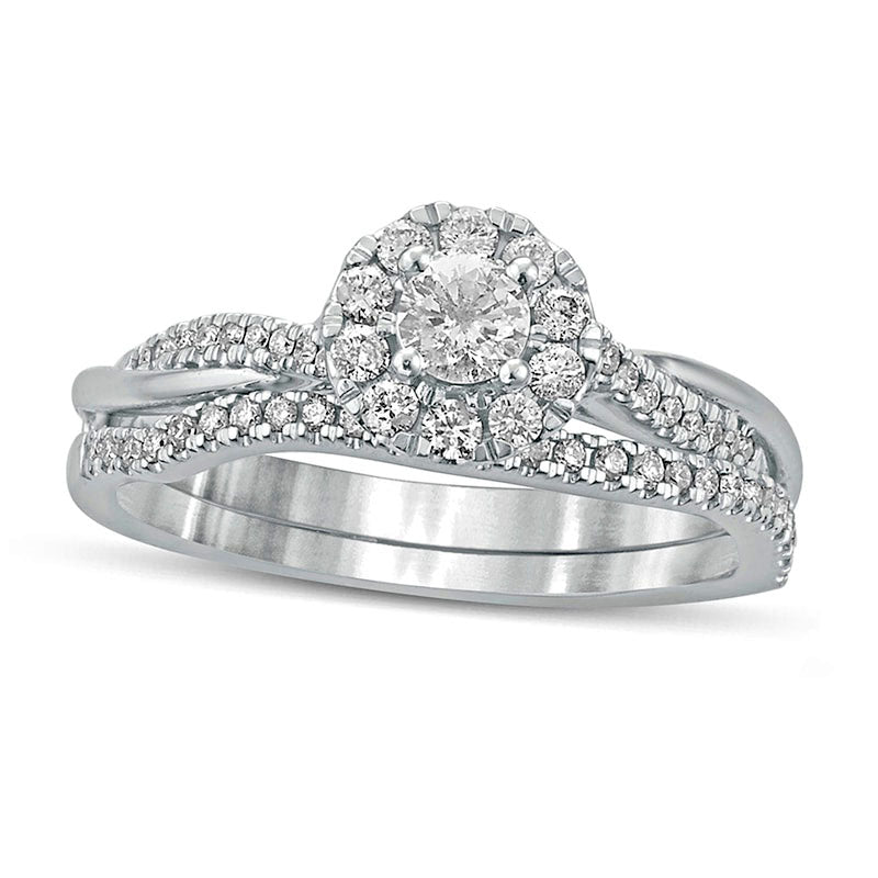 Image of ID 1 050 CT TW Natural Diamond Frame Twist Shank Bridal Engagement Ring Set in Solid 10K White Gold