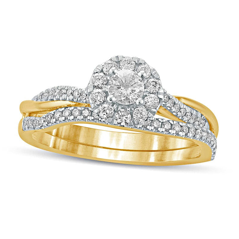 Image of ID 1 050 CT TW Natural Diamond Frame Twist Shank Bridal Engagement Ring Set in Solid 10K Yellow Gold