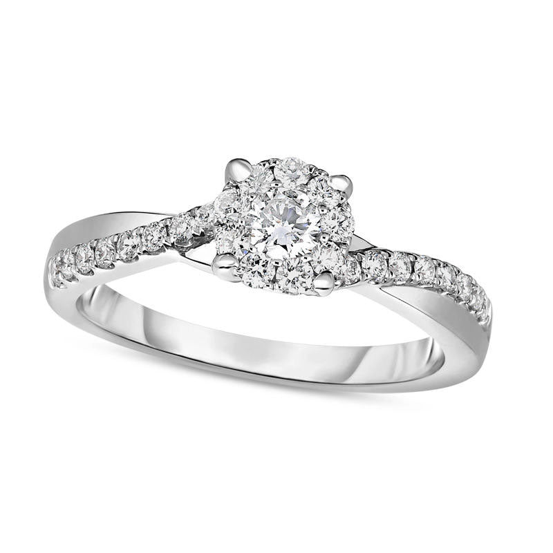Image of ID 1 050 CT TW Natural Diamond Frame Twist Shank Engagement Ring in Solid 10K White Gold