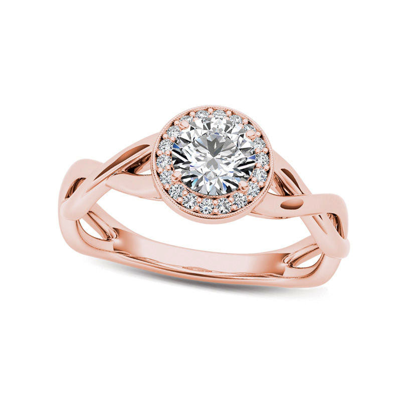 Image of ID 1 050 CT TW Natural Diamond Frame Twist Shank Engagement Ring in Solid 14K Rose Gold