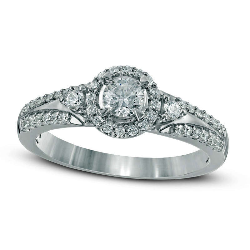 Image of ID 1 050 CT TW Natural Diamond Frame and Edge Engagement Ring in Solid 10K White Gold
