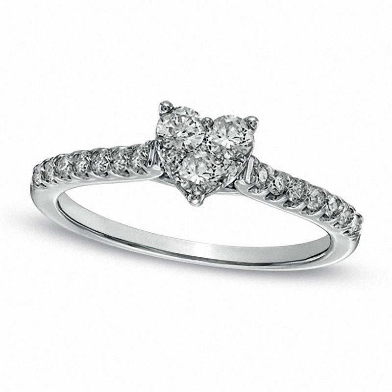 Image of ID 1 050 CT TW Natural Diamond Heart-Shaped Engagement Ring in Solid 14K White Gold