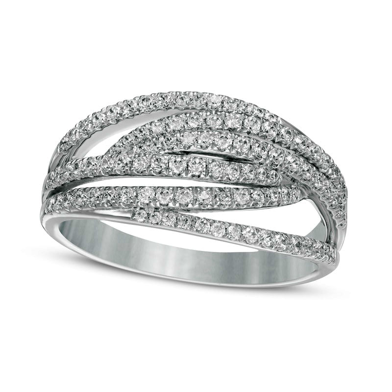 Image of ID 1 050 CT TW Natural Diamond Intertwined Multi-Row Ring in Solid 10K White Gold