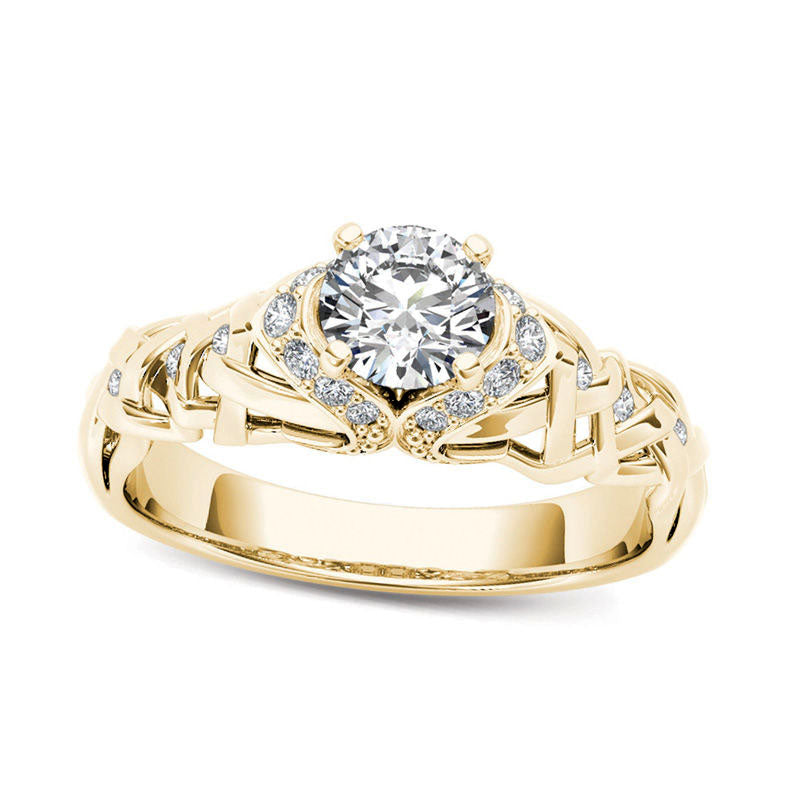 Image of ID 1 050 CT TW Natural Diamond Lattice Engagement Ring in Solid 14K Gold